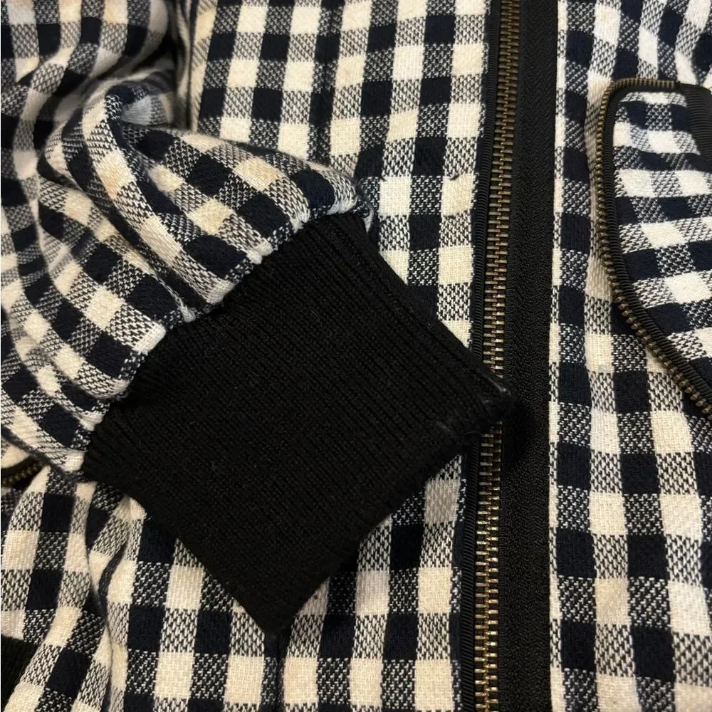 L.A.M.B. Asymmetrical Gingham Double-Zip Hooded Bomber with Cropped Sleeves - Picture 9 of 12
